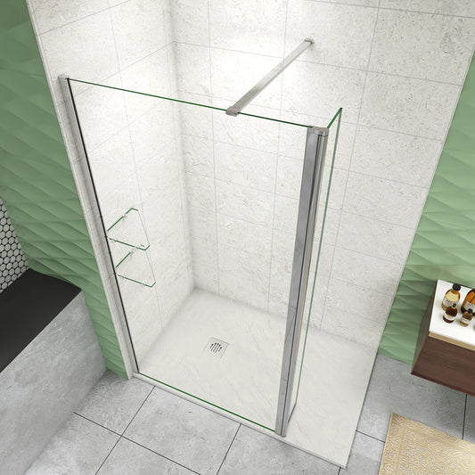 Walk In Parete Doccia 80-120cm + Paretina Mobile 30/40cm Vetro Temperato 8mm Anticalcare 2 Ripiani Barra Stabilizzatrice da 90cm tagliabile