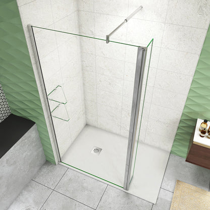 Box Doccia Walk In Parete Fissa 80-120cm Paretina Mobile 30/40 cm Vetro Temperato 8 mm Anticalcare 2 Ripiani Mensole Barra Stabilizzatrice 70-120cm