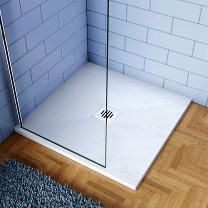 Piatto Doccia Bianco in Marmo Resina Mista Effetto Ardesia Ruvido Piletta e Tubo inclusi Spessore di 3cm Ultraslim