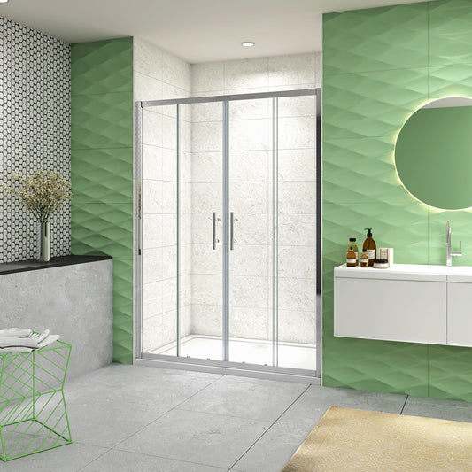 Porta Doccia Per Nicchia Doppie Ante Scorrevoli Ingresso Centrale In Vetro 5mm Temperato Trasparente Profilo Cromo Lucido