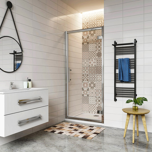 Aica 185 cm Box Doccia Per Nicchia Porta Battente Verso Esterno In Vetro 6 mm Temperato Trasparente Telaio Alluminio Cromato Lucido