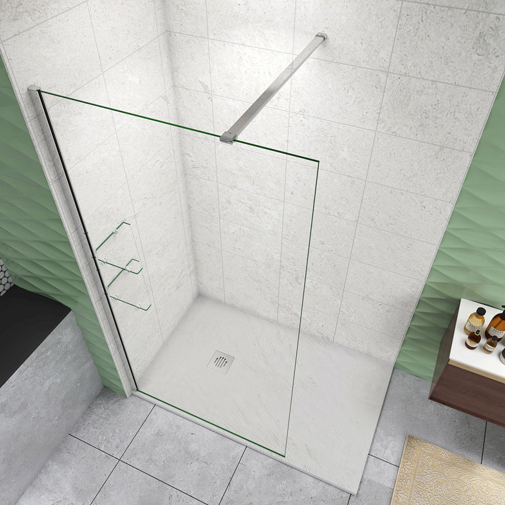 Box Doccia Walk In Parete Fissa Vetro Temperato da 8mm Anticalcare Due Ripiani Mensole Cromato Lucido Barra Stabilizzatrice da 90/140 cm Tagliabile 120x200 A. Lunghezza 140cm, Adatta per il vetro spesso 6-8mm