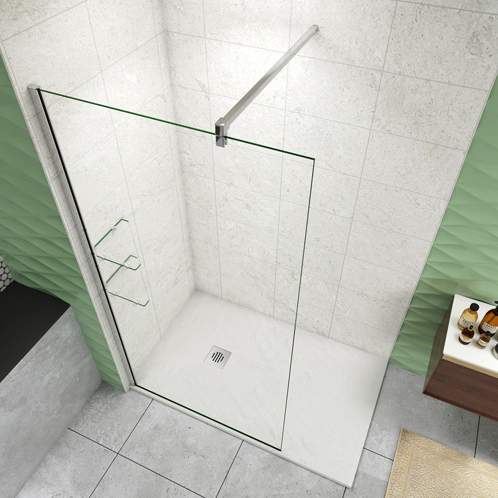 Box Doccia Walk In Parete Fissa Vetro Temperato da 8mm Anticalcare Due Ripiani Mensole Cromato Lucido Barra Stabilizzatrice da 90/140 cm Tagliabile 120x200 B. Lunghezza 140cm, Adatta per il vetro in spessore 6-10mm