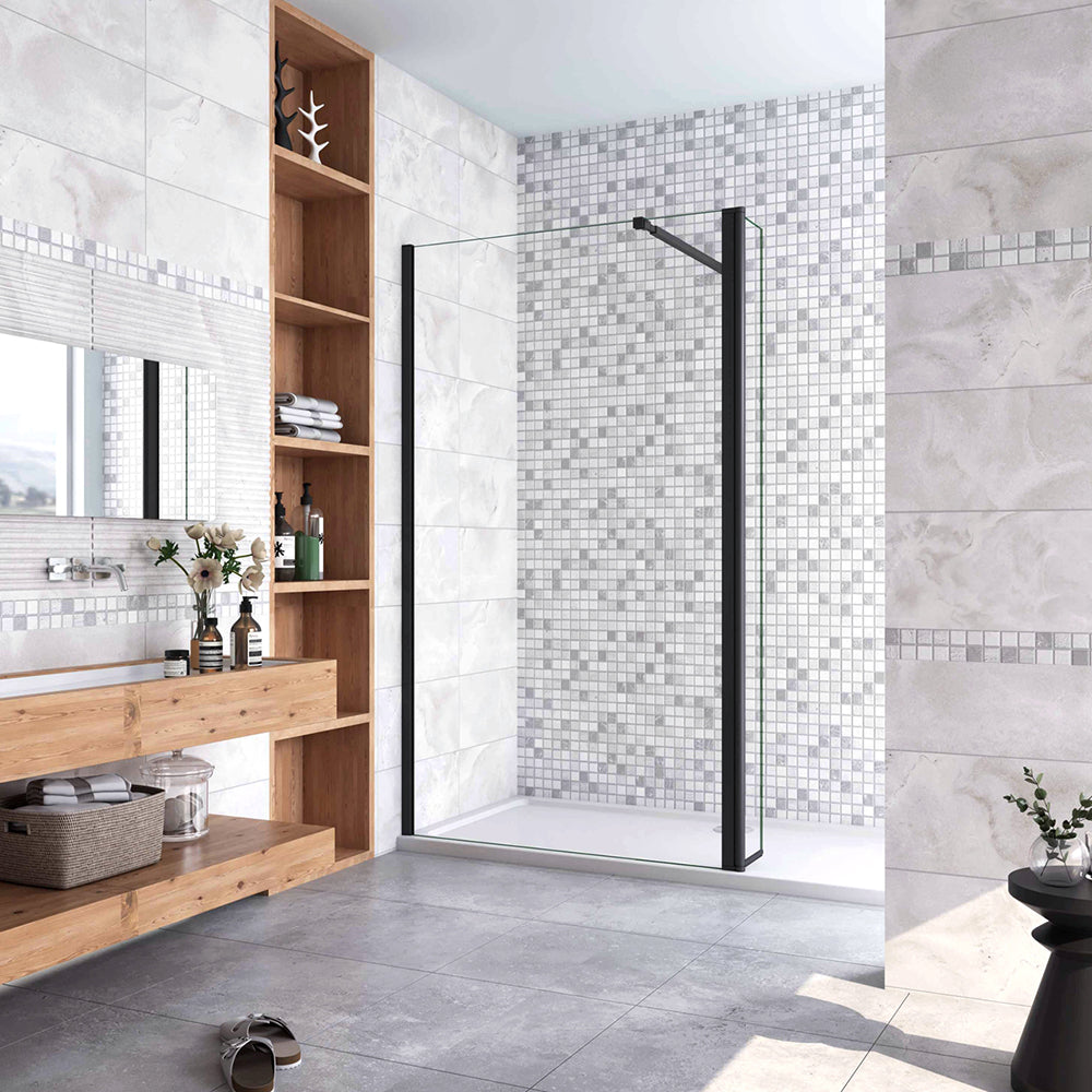 Box Doccia Walk in Due Pareti una Fissa+una Mobile Vetro 8mm Temperato Trasparente Anticalcare Barra Stabilizzatrice Nero Opaco Tipo 2 - Lunga 73-120 cm Regolabile 40