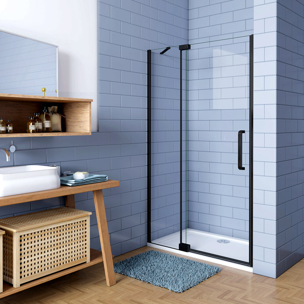 Porta Doccia per Nicchia Apertura Battente 2 Pannelli in Vetro Temperato 8 mm Anticalcare Telaio Nero Opaco