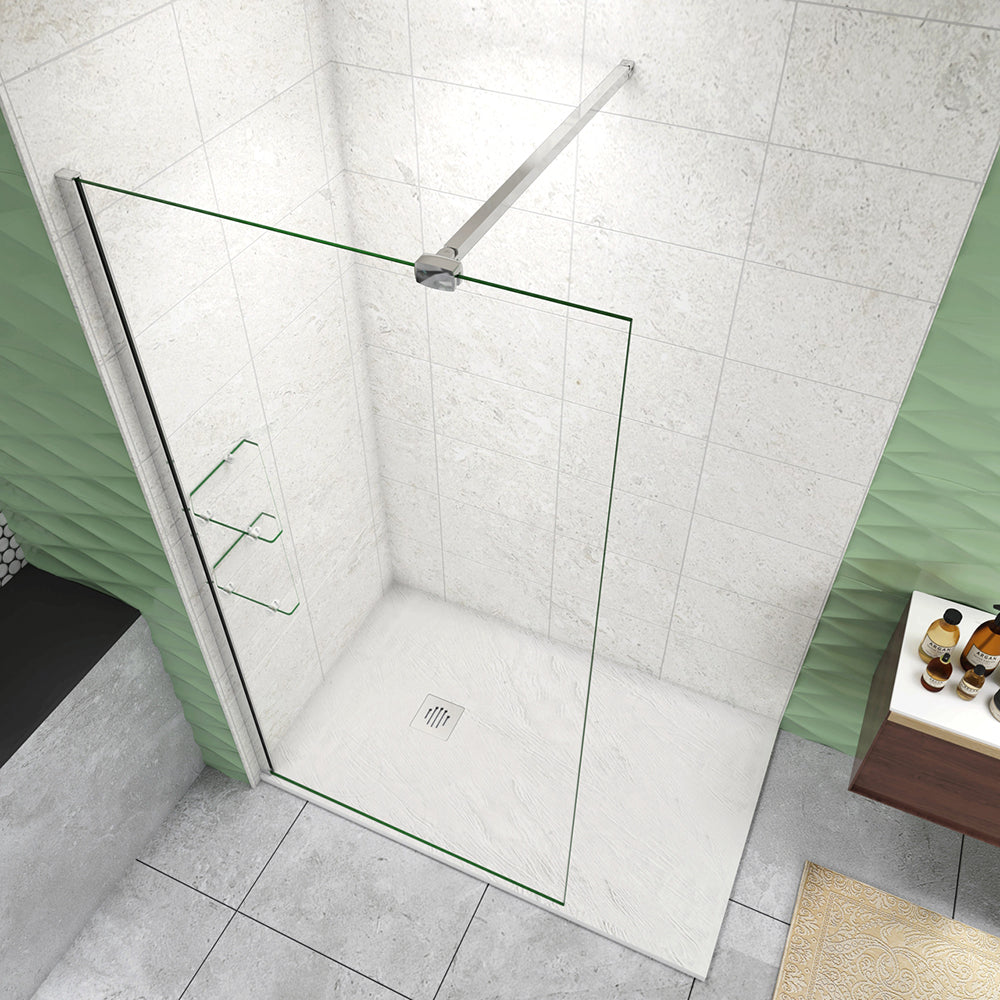 Doccia Walk In Parete Fissa in Vetro Temperato Anti-frantumi Anticalcare da 8mm Striscia Opaca Centrale con Barra Stabilizzatrice