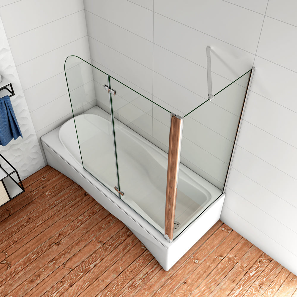 H.140 Cm Parete Doccia Sopravasca Angolare Pieghevole 120 Cm (2 Antine)con Parete Laterale 80 Cm Vetro Temperato Telaio Cromato Lucido | Leroy Merlin