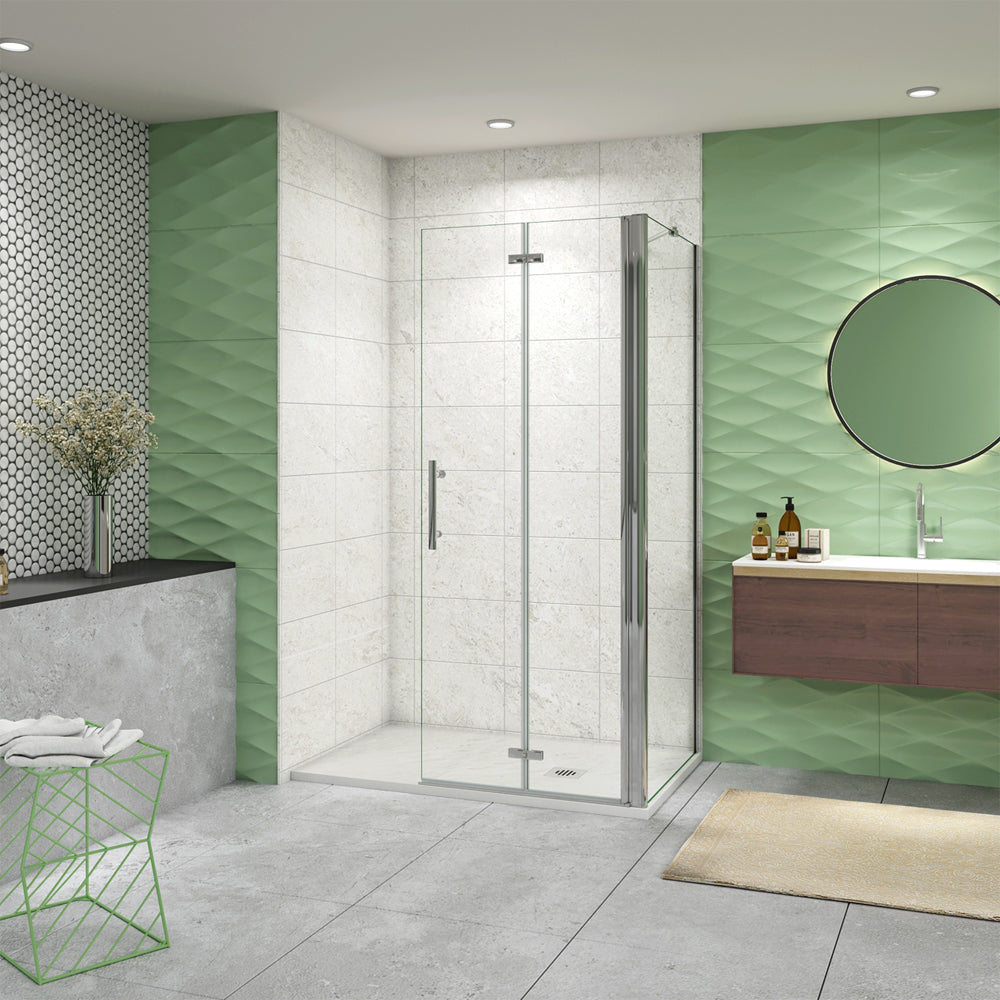 185 cm Box Doccia Walk In Parete Fissa + Porta Pieghevole Vetro da 6mm Temperato Anticalcare Barra Stabilizzatrice 45cm Cromo Lucido