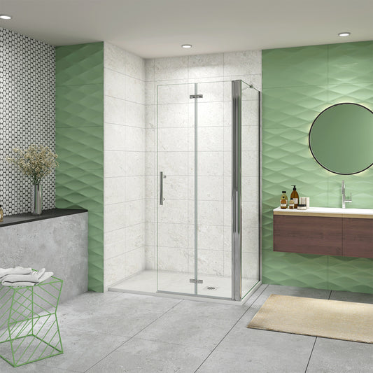 195 cm Box Doccia Walk In Parete Fissa + Porta Pieghevole Vetro da 6mm Temperato Anticalcare Barra Stabilizzatrice 45cm Cromo Lucido