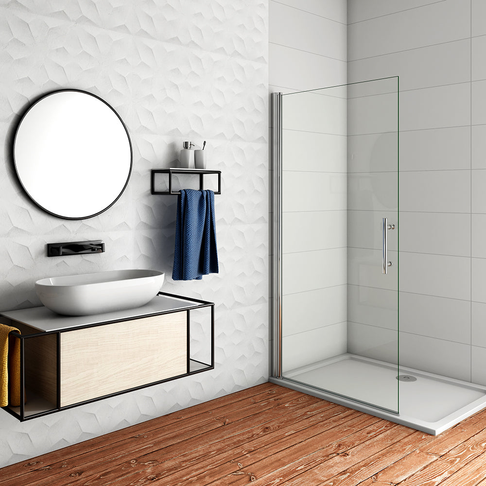 WALK IN Parete Doccia Movibile Pivotante 187/197cm in Vetro 6mm Trasparente Temperato Anticalcare Telaio Cromato Lucido