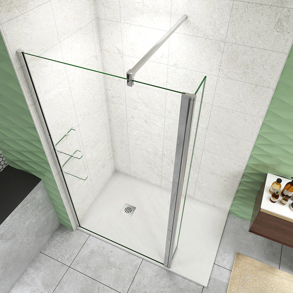 Walk In Parete Doccia 80-120cm + Paretina Mobile 30/40cm Vetro Temperato 8mm Anticalcare 2 Ripiani Mensole Barra Stabilizzatrice 140cm tagliabile