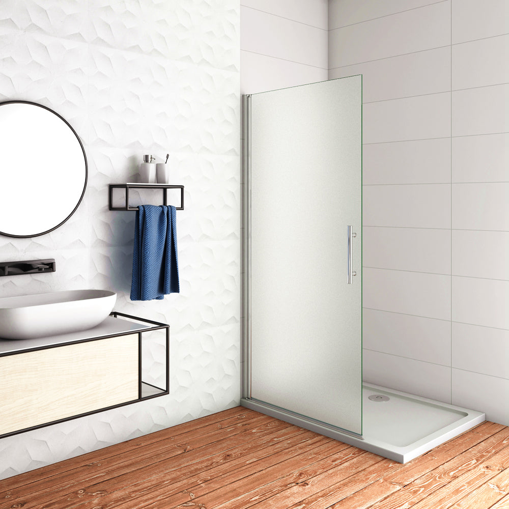 WALK IN Parete Doccia Movibile Girevole Verso Interno e Esterno 195cm in Vetro 6mm Temperato Anticalcare Satinato Opaco Telaio Cromato Lucido