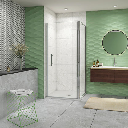 195cm Box Doccia Angolare Porta Battente Parete Fissa Vetro da 6mm Temperato Anticalcare Barra Stabilizzatrice 45cm Cromo Lucido