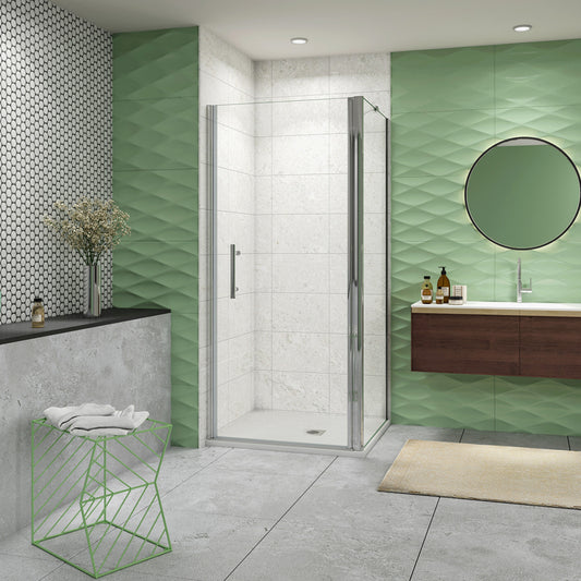 195cm Box Doccia Angolare Porta Battente Parete Fissa Vetro da 6mm Temperato Anticalcare Barra Stabilizzatrice 45cm Cromo Lucido