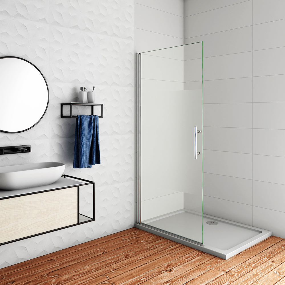 WALK IN Parete Doccia Movibile Girevole Verso Interno e Esterno in Vetro 6mm Temperato Anticalcare Fascia Satinata Opaca Telaio Cromato Lucido