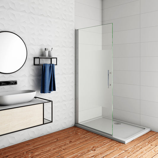 WALK IN Parete Doccia Movibile Girevole Verso Interno e Esterno in Vetro 6mm Temperato Anticalcare Fascia Satinata Opaca Telaio Cromato Lucido