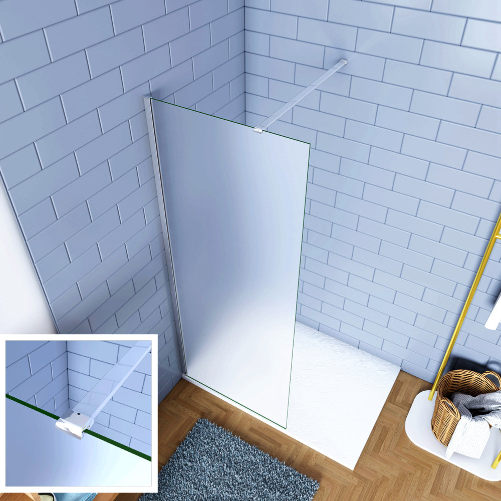 Walk In Parete Fissa per Doccia in Vetro Temperato 6mm Satinato Opaco Anticalcare 85x195 F. Braccio Piatto 140cm Tagliabile