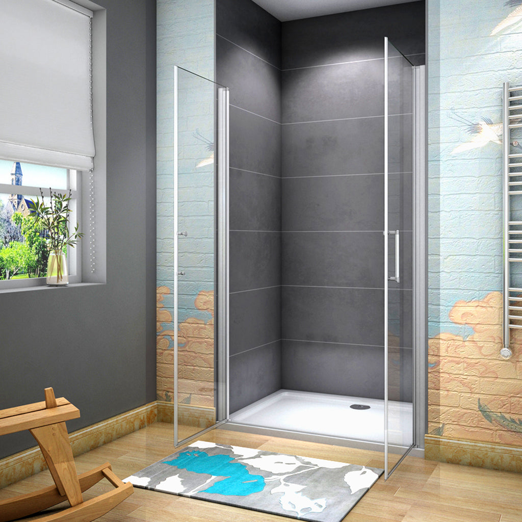 Aica 185 cm Box doccia per Nicchia Porta Battente 2 Ante Saloon Vetro Temperato 5 mm Trasparente Profilo in Alluminio Processo di Elettroforesi