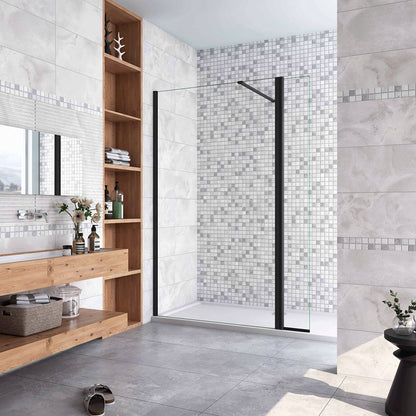 Box Doccia Walk in Due Pareti una Fissa? Mobile Vetro 8mm Temperato Trasparente Anticalcare Barra Stabilizzatrice Nero Opaco