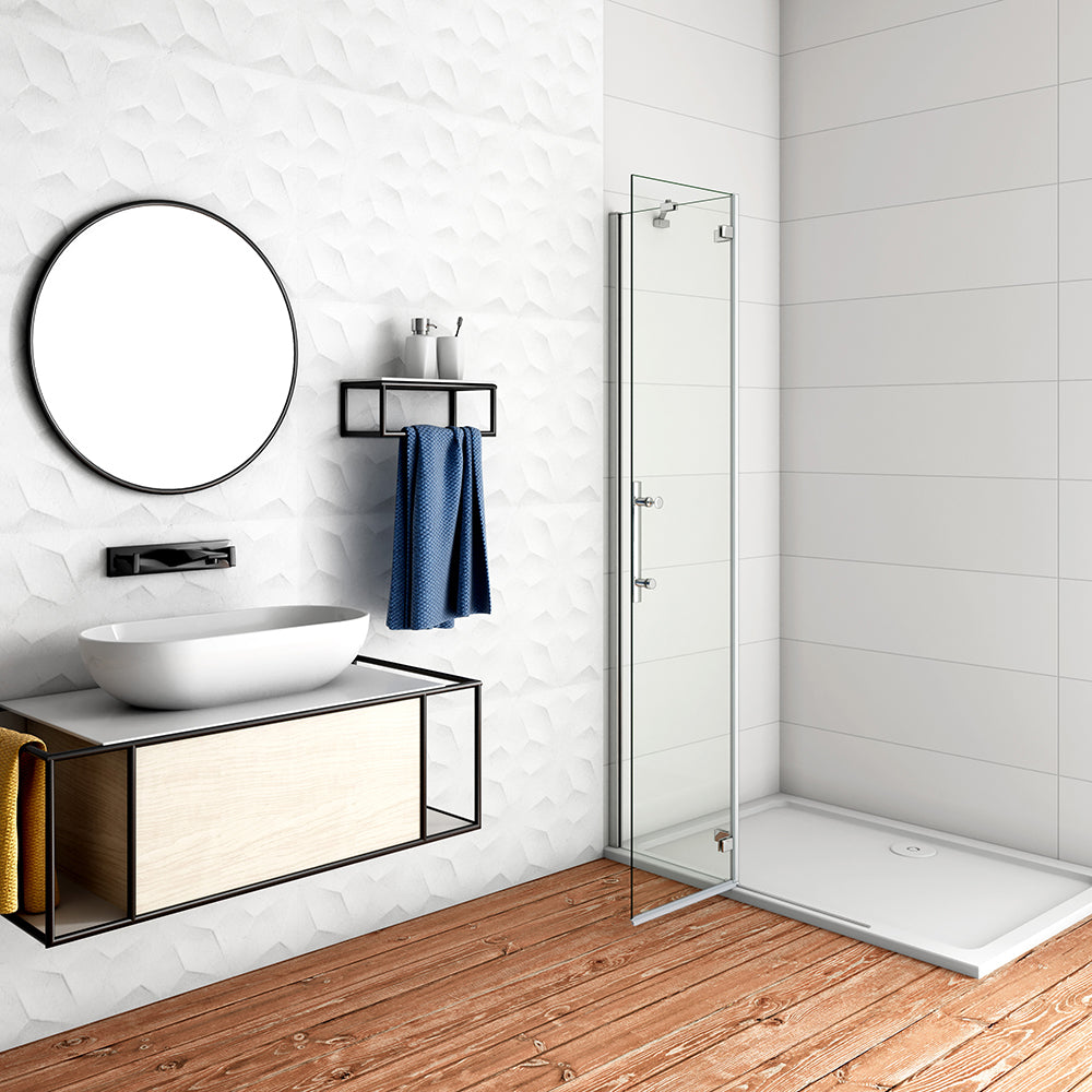 WALK IN Parete Doccia Paretina Fissa Paretina Movibile in Vetro 6mm Trasparente Temperato Anticalcare Barra Stabilizzatrice e Telaio Cromato Lucido