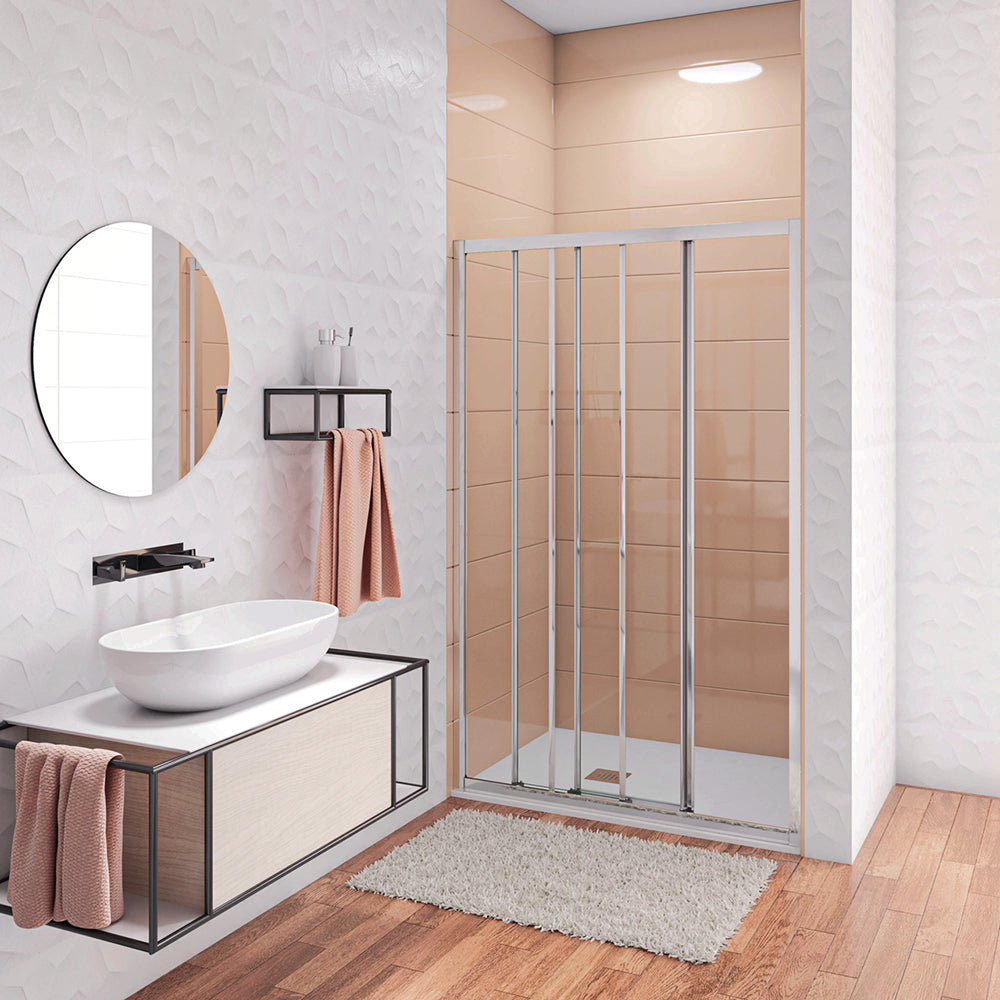 Aica 195 cm Box Doccia per Nicchia Porta Scorrevole ad Ante Sovrapposte Vetro Temperato 6 mm Trasparente Anticalcare Profili Cromati Lucidi