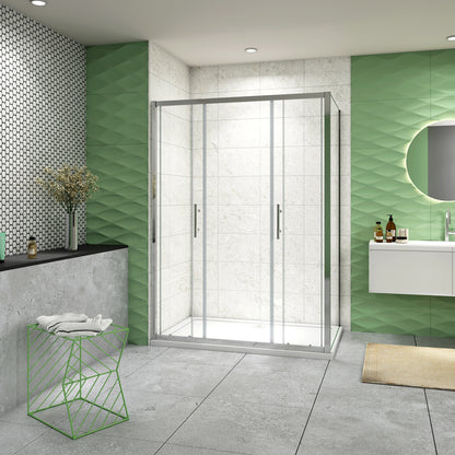 185 cm Box Doccia Angolare Porta Scorrevole con Parete Fissa Vetro 5mm Ingresso Centrale Temperato Trasparente Profilo Cromato Lucido