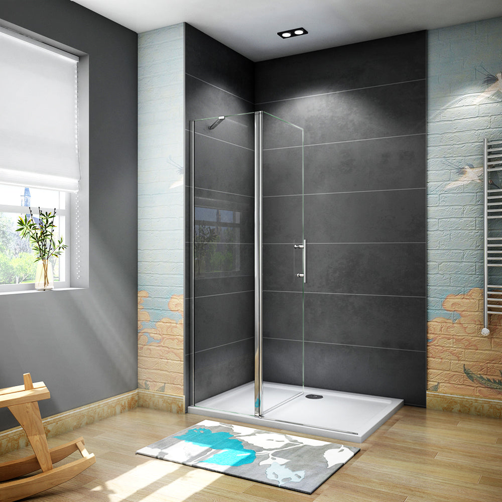 Parete Doccia Paretina Fissa + Paretina Mobile in Vetro Anticalcare Barra Stabilizzatrice e Telaio Cromato Lucido 115x195