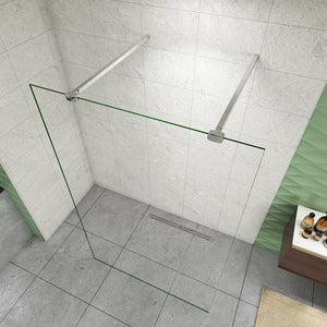 Box Doccia Walk In Parete Fissa in Vetro Temperato da 10mm Trasparente Anticalcare con Doppia Barra Stabilizzatrice da 90cm snodabile e tagliabile