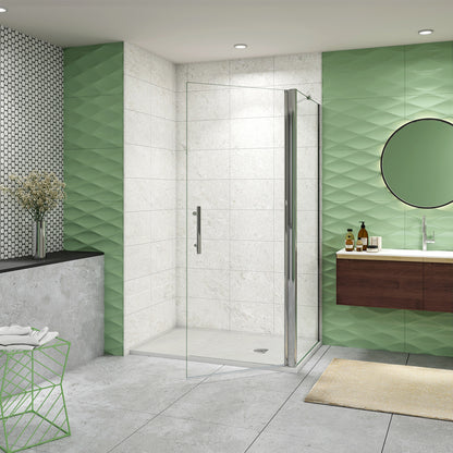 Aica Box Doccia Walk In Parete Fissa Vetro da 6mm Temperato Anticalcare Barra Stabilizzatrice 45cm Cromo Lucido