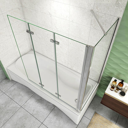 H.140cm Parete Doccia Per Vasca 130 cm 3 Ante Movibili Pieghevoli a Libro in Vetro Temperato 6mm Trasparente Anticalcare Telaio Cromo Lucido 130x140