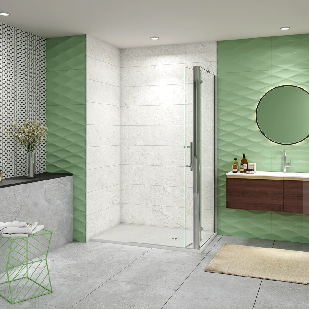 185 cm Box Doccia Walk In Parete Fissa + Porta Pieghevole Vetro da 6mm Temperato Anticalcare Barra Stabilizzatrice 45cm Cromo Lucido