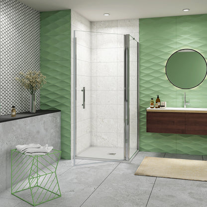 195cm Box Doccia Angolare Porta Battente Parete Fissa Vetro da 6mm Temperato Anticalcare Barra Stabilizzatrice 45cm Cromo Lucido