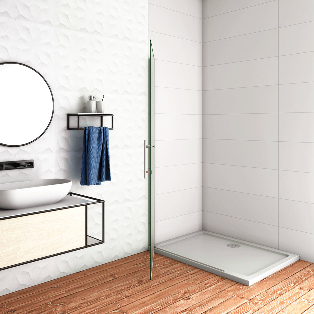 WALK IN Parete Doccia Movibile Girevole Verso Interno e Esterno 195cm in Vetro 6mm Temperato Anticalcare Satinato Opaco Telaio Cromato Lucido