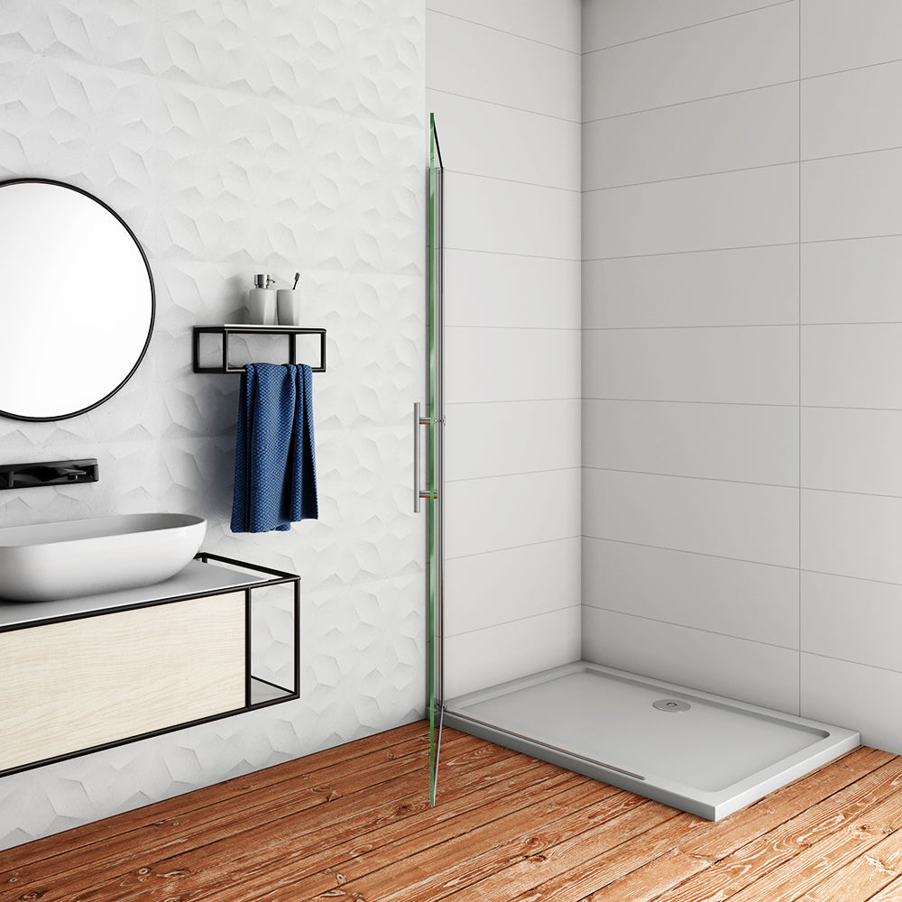 WALK IN Parete Doccia Movibile Girevole Verso Interno e Esterno in Vetro 6mm Temperato Anticalcare Fascia Satinata Opaca Telaio Cromato Lucido