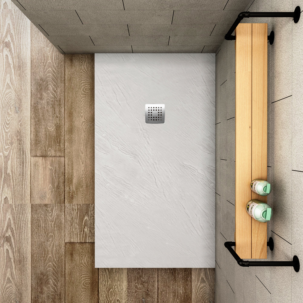 Aica Piatto Doccia Finitura Bianca Ruvida Rettangolare 80x160 cm Altezza 3 cm Ultraslim in Pietra Vulcanica e Resina inclusi Piletta e Tubo