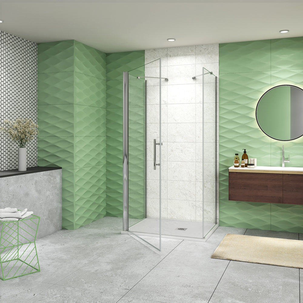 185cm Box Doccia a Tre Lati Porta Battente Doppia Parete Fissa Vetro da 6mm Temperato Anticalcare Barra Stabilizzatrice 45cm Cromo Lucido