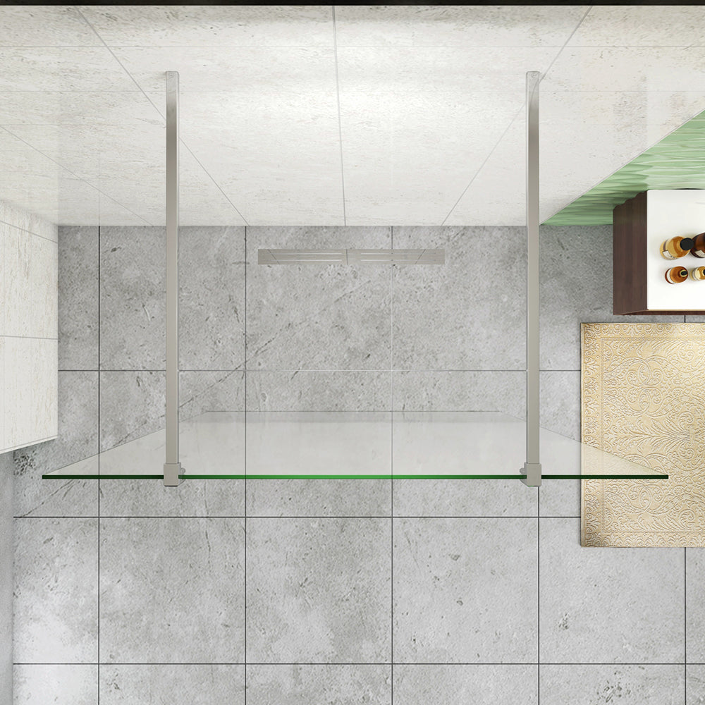 Box Doccia Walk In Parete Fissa in Vetro Temperato da 10mm Trasparente Anticalcare con Doppia Barra Stabilizzatrice da 90 cm tagliabile