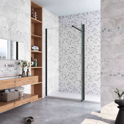 Box Doccia Walk in Due Pareti una Fissa? Mobile Vetro 8mm Temperato Trasparente Anticalcare Barra Stabilizzatrice Nero Opaco Tipo 2 - Lunga 73-120 cm Regolabile 40