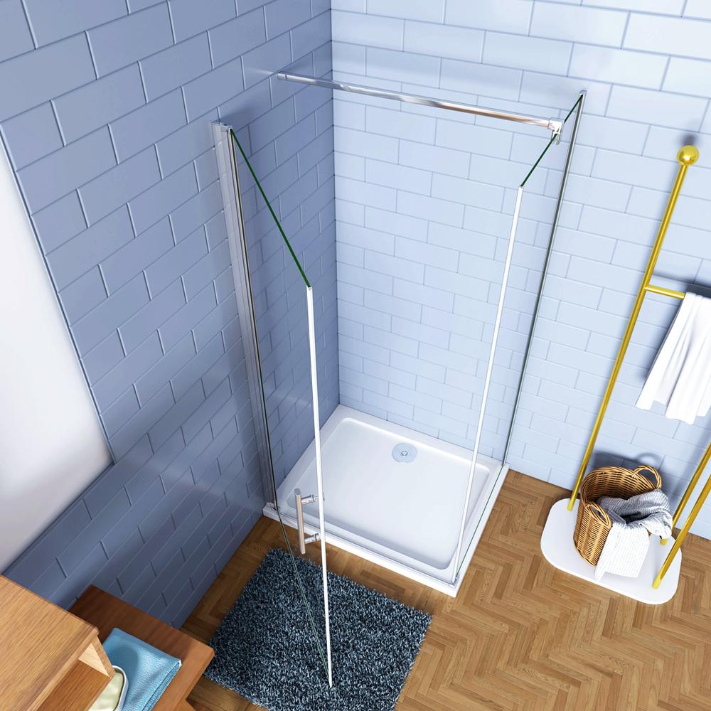 Aica Box Doccia Angolare Porta Battente con Parete Laterale e Barra Stabilizzatrice 140cm in Vetro Temperato 6mm Trasparente Anticalcare Cromo Lucido