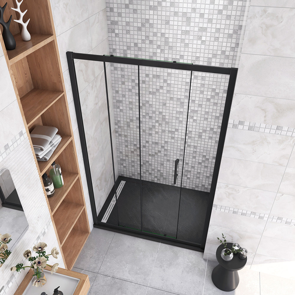 185cm Box Doccia Per Nicchia Porta Scorrevole Ingresso Laterale in Vetro 5mm Temperato Trasparente Profilo Nero Opaco