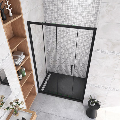 185cm Box Doccia Per Nicchia Porta Scorrevole Ingresso Laterale in Vetro 5mm Temperato Trasparente Profilo Nero Opaco