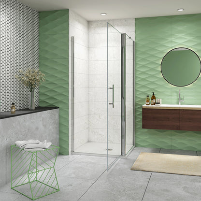 195cm Box Doccia Angolare Porta Battente Parete Fissa Vetro da 6mm Temperato Anticalcare Barra Stabilizzatrice 45cm Cromo Lucido