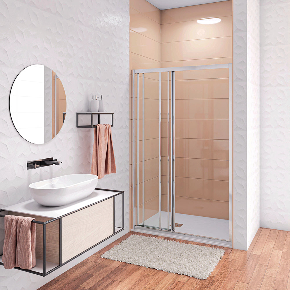Aica 195 cm Box Doccia per Nicchia Porta Scorrevole ad Ante Sovrapposte Vetro Temperato 6 mm Trasparente Anticalcare Profili Cromati Lucidi
