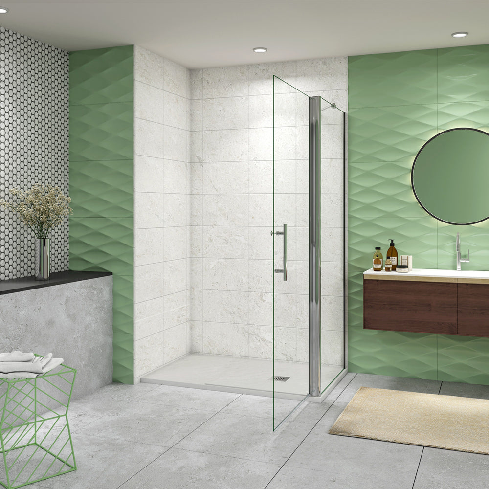 Aica Box Doccia Walk In + Parete Fissa 185cm Vetro da 6mm Temperato Anticalcare Barra Stabilizzatrice 45cm Cromo Lucido