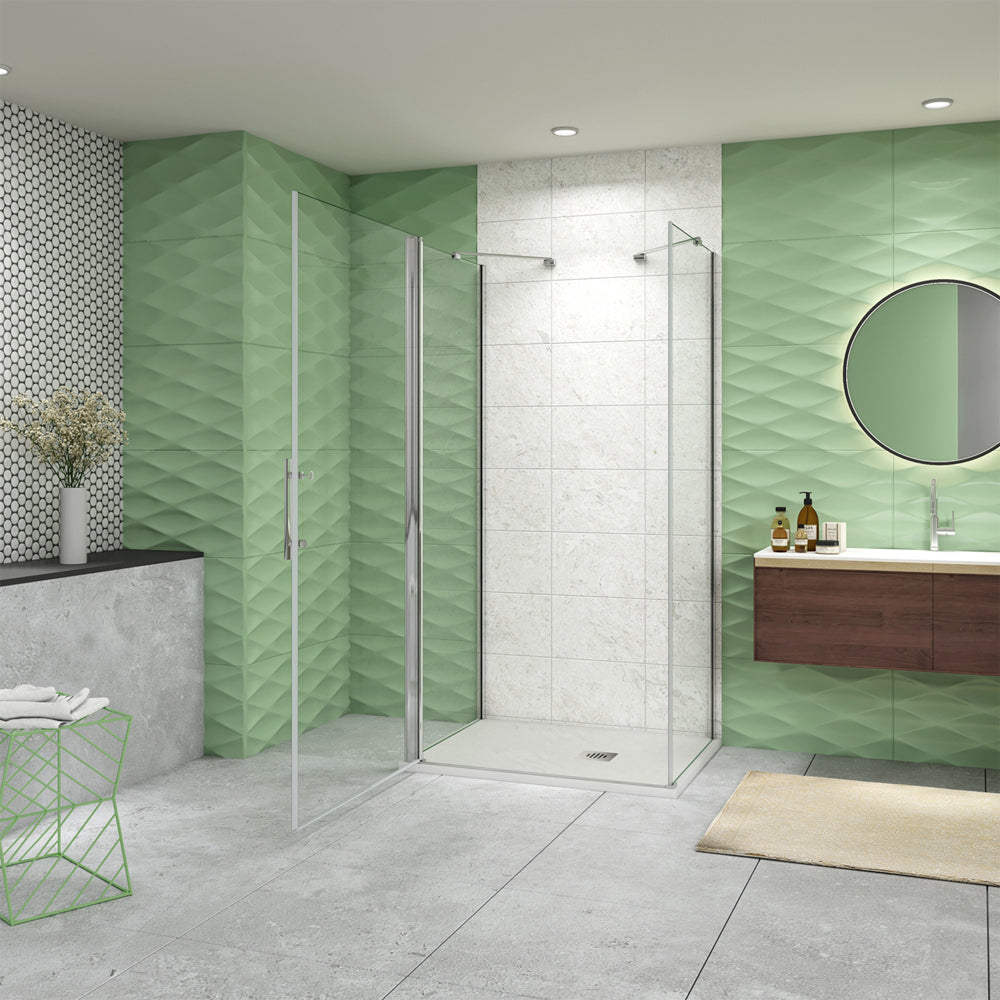 185cm Box Doccia a Tre Lati Porta Battente Doppia Parete Fissa Vetro da 6mm Temperato Anticalcare Barra Stabilizzatrice 45cm Cromo Lucido