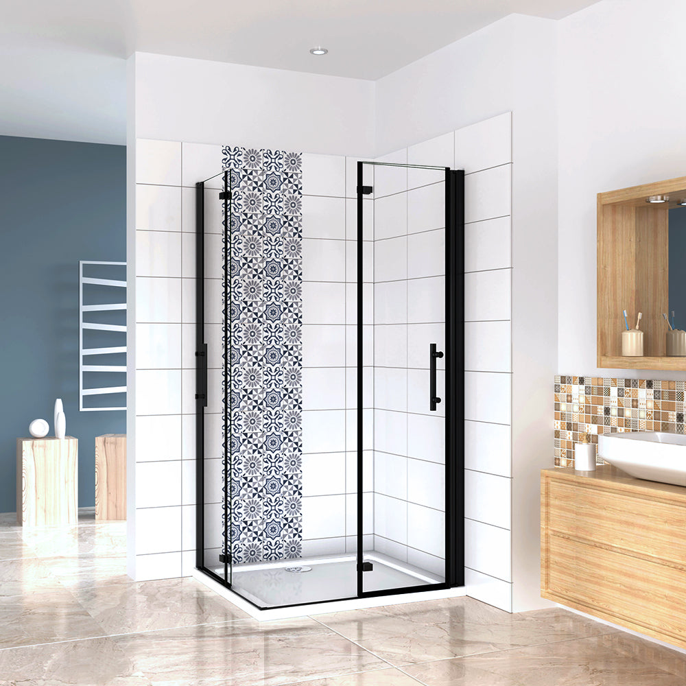 190cm Box Doccia Angolare Doppia Porta Battente Pieghevole in Vetro Temperato Trasparente 5mm Anticalcare Telaio Nero Opaco