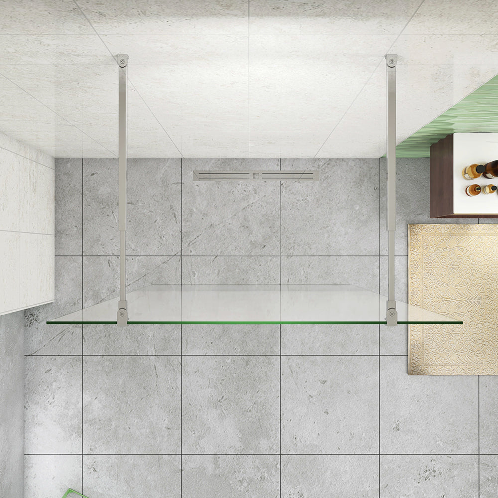 Box Doccia Walk In Parete Fissa in Vetro Temperato da 10mm Trasparente Anticalcare con Doppia Barra Stabilizzatrice 73-120cm Cromato Lucido