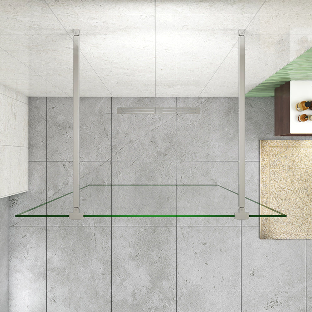 Box Doccia Walk In Parete Fissa in Vetro Temperato da 10mm Trasparente Anticalcare con Doppia Barra Stabilizzatrice da 90cm snodabile e tagliabile