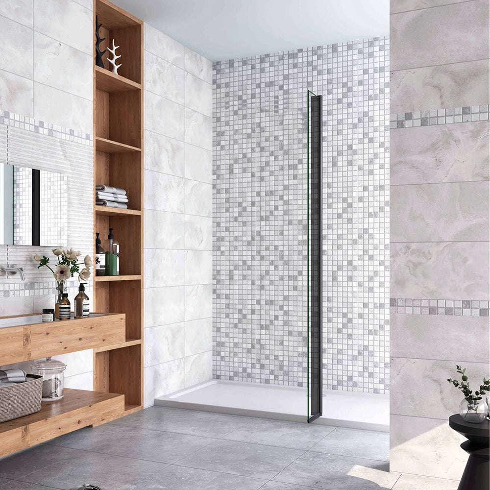 30-40x200cm Box Doccia Walk In Paretina Movibile Paraspruzzo Vetro Temperato da 8mm Trasparente Anticalcare Telaio Nero Opaco