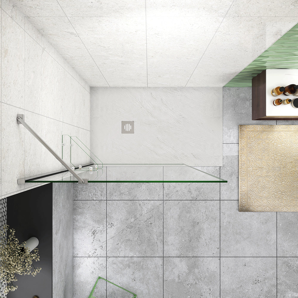 Doccia Walk In Parete Fissa in Vetro Temperato Anti-frantumi Anticalcare da 8mm Striscia Opaca Centrale con Barra Stabilizzatrice